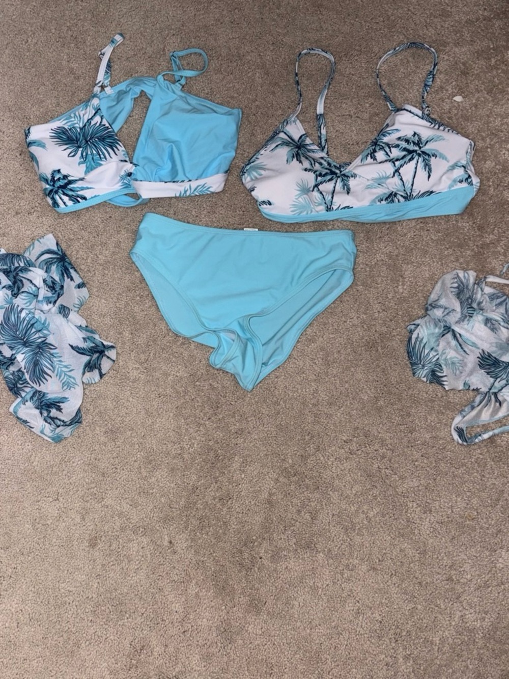 Amazon Girls Light Blue Palm Print Two-Piece Swim Set